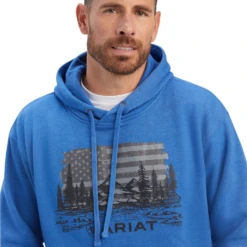 Ariat® Men's Land Of The Free Classic Blue Heather Pullover Hoodie 10041718 -Ariat 10041718a