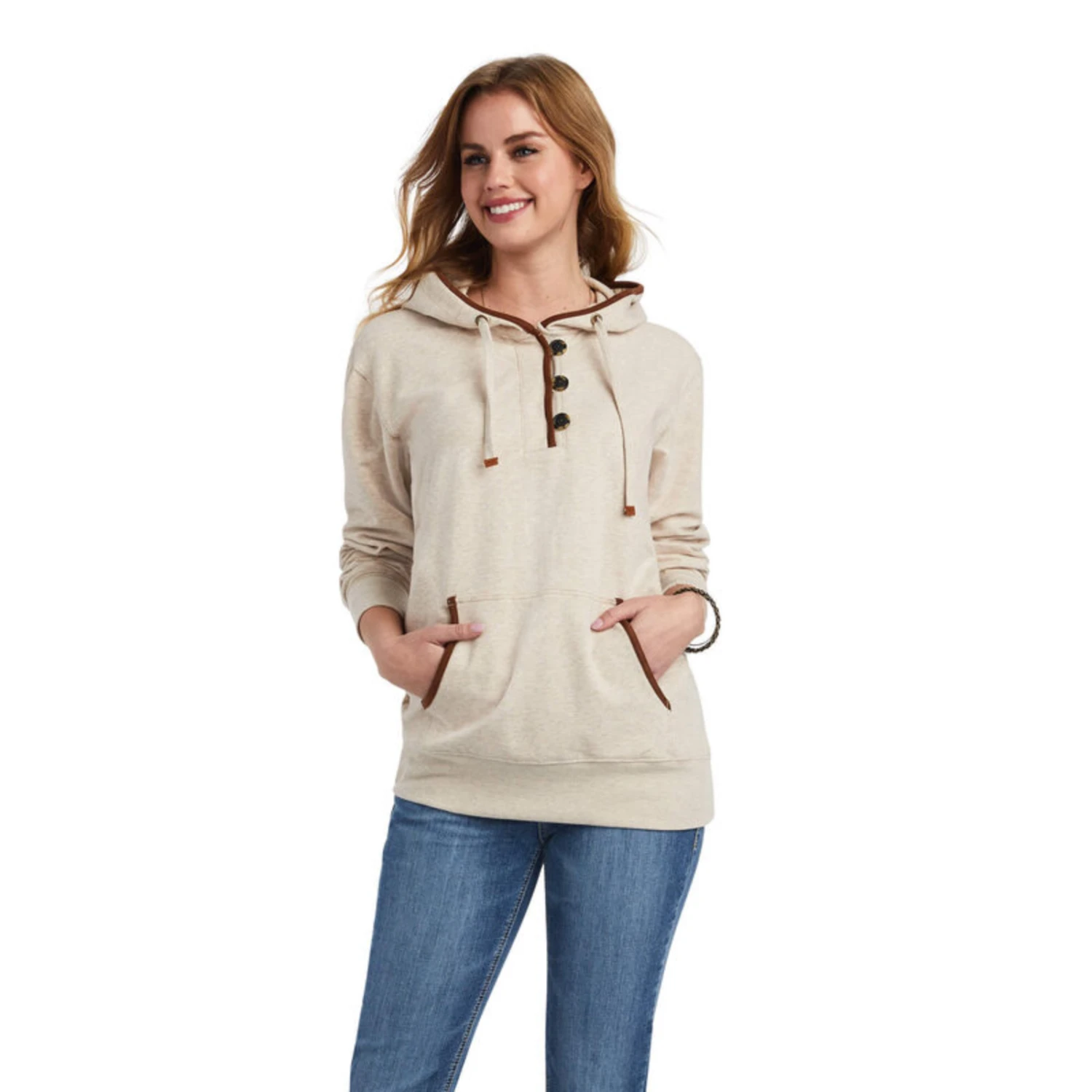 Ariat® Ladies R.E.A.L™ Oatmeal Heather Pullover Sweatshirt 10042239 3 Ariat® Ladies R.E.A.L™ Oatmeal Heather Pullover Sweatshirt 10042239