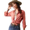 Ariat® Ladies R.E.A.L Jurlington Faded Brick Red Button Up Shirt 10043450 -Ariat 10043450a