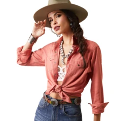 AriatĀ® Ladies R.E.A.L Jurlington Faded Brick Red Button Up Shirt 10043450