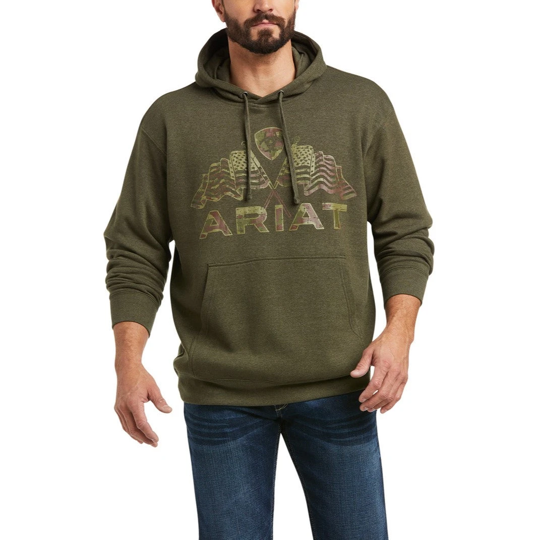 Ariat Men's Basic Brine Olive Double American Flag Hoodie 10037529 3 Ariat Men's Basic Brine Olive Double American Flag Hoodie 10037529