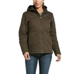 Ariat® Ladies Rebar⢠DuraCanvas Insulated Brown Hooded Jacket 10032918