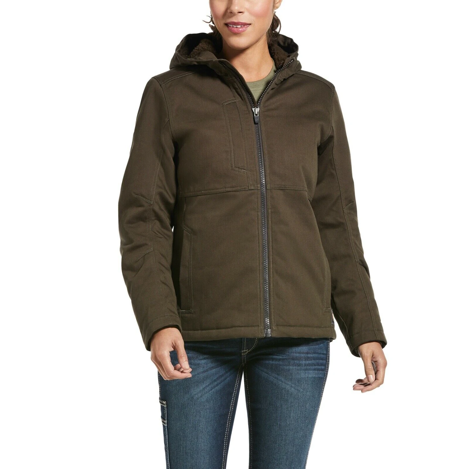 Ariat® Ladies Rebar™ DuraCanvas Insulated Brown Hooded Jacket 10032918 3 Ariat® Ladies Rebar™ DuraCanvas Insulated Brown Hooded Jacket 10032918