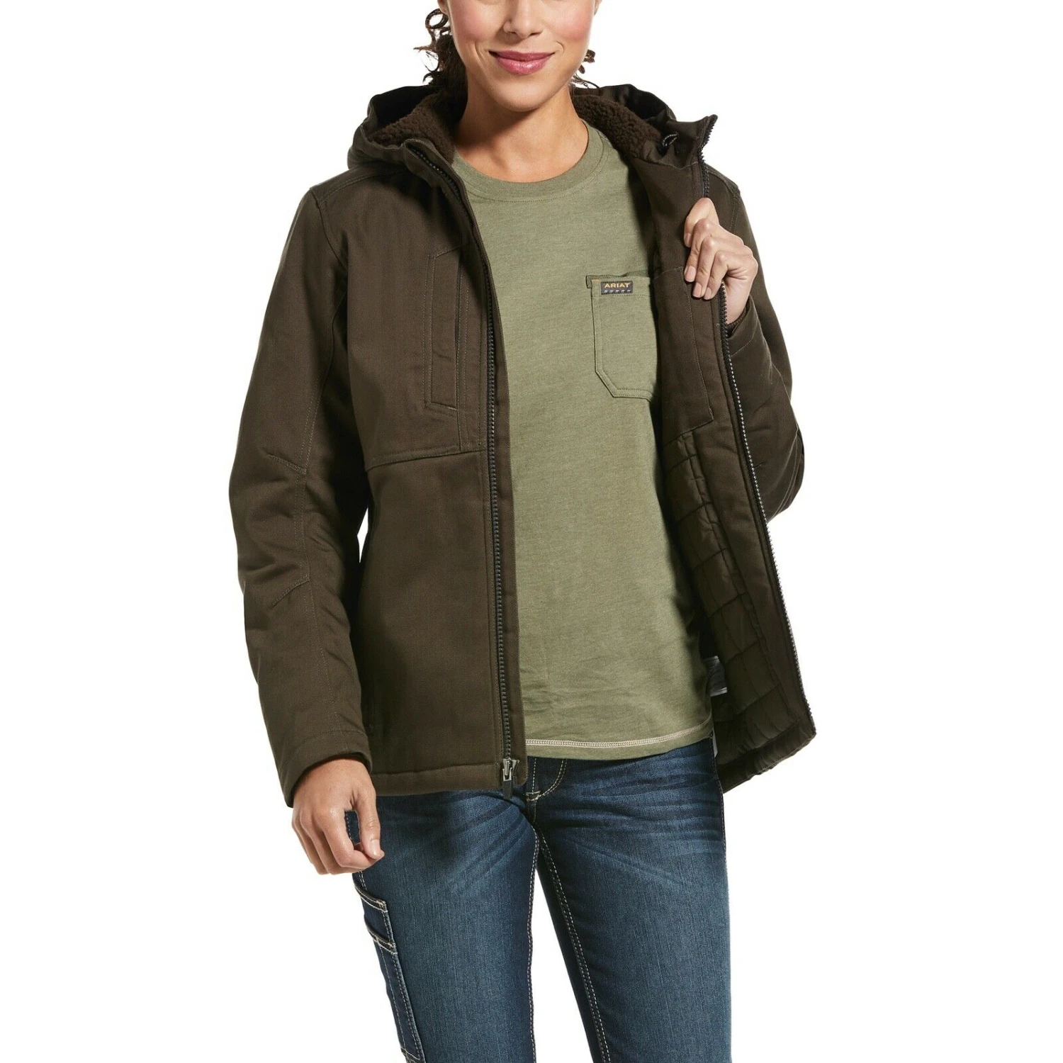 Ariat® Ladies Rebar™ DuraCanvas Insulated Brown Hooded Jacket 10032918 4 Ariat® Ladies Rebar™ DuraCanvas Insulated Brown Hooded Jacket 10032918 - Image 2