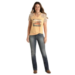Panhandle Ladies Desert Graphic Print Yokes T-Shirt WLWT21RZIQ