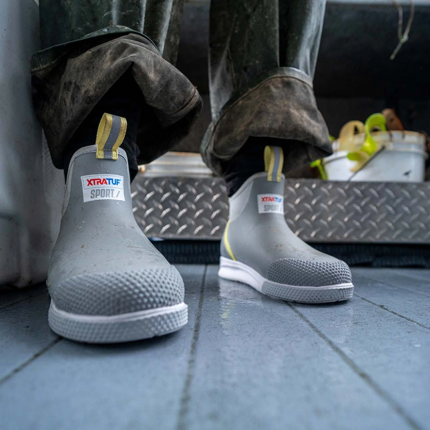 XTRATUF Ladies Ankle Deck Sport Gray & Yellow Boots ADSW-108 8 XTRATUF Ladies Ankle Deck Sport Gray & Yellow Boots ADSW-108 - Image 6