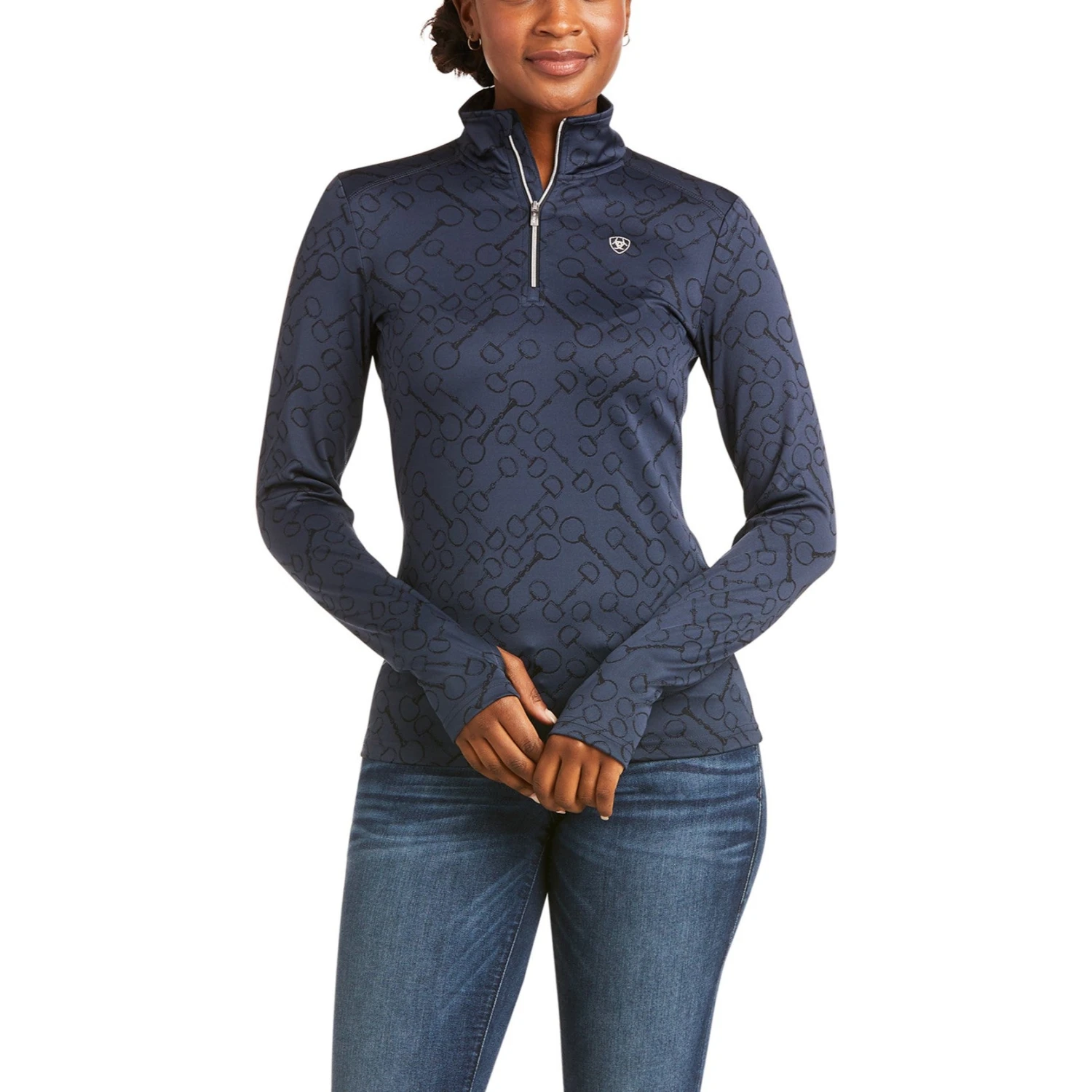 Ariat® Ladies Prophecy 1/4 Zip Long Sleeve Navy Baselayer Top 10037286 3 Ariat® Ladies Prophecy 1/4 Zip Long Sleeve Navy Baselayer Top 10037286