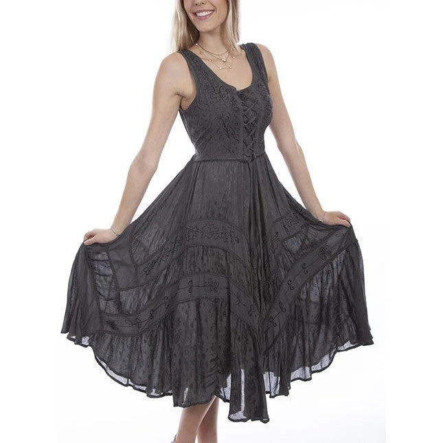 Scully Ladies Lace-Up Front Gunmetal Sleeveless Dress HC118-GUN 3 Scully Ladies Lace-Up Front Gunmetal Sleeveless Dress HC118-GUN