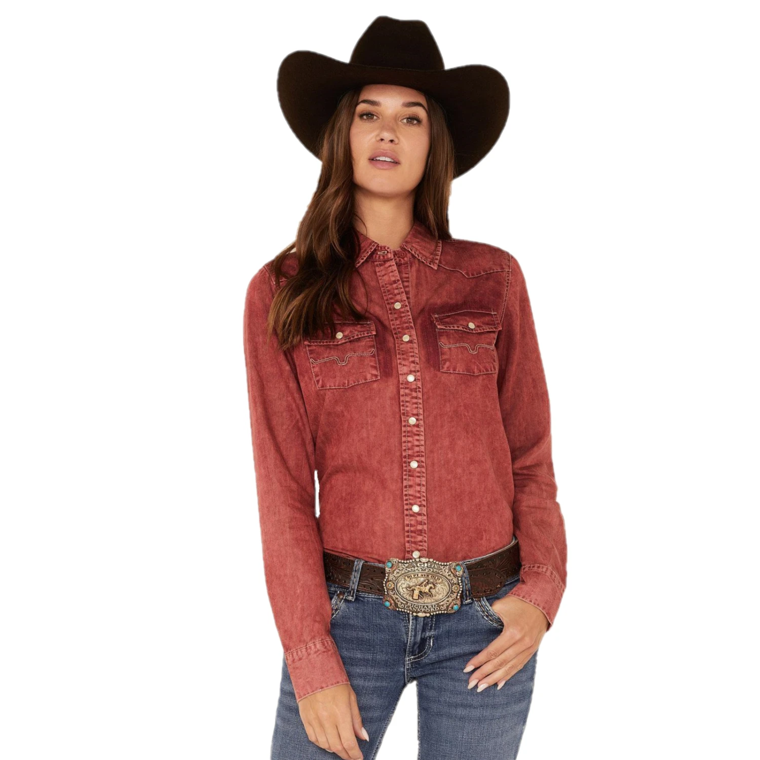 Kimes Ranch® Ladies Kc Tencel Dark Red Snap Shirt KC-DR 3 Kimes Ranch® Ladies Kc Tencel Dark Red Snap Shirt KC-DR