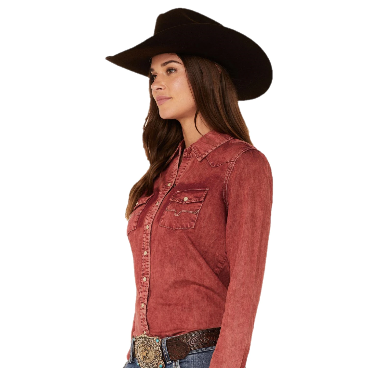 Kimes Ranch® Ladies Kc Tencel Dark Red Snap Shirt KC-DR 4 Kimes Ranch® Ladies Kc Tencel Dark Red Snap Shirt KC-DR - Image 2