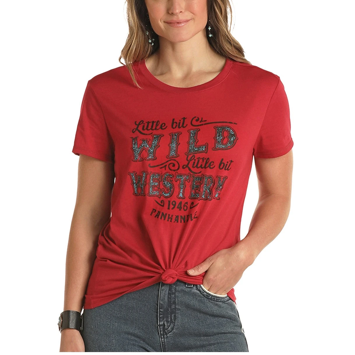 Panhandle Ladies Little Bit Wild Little Bit Western Print Red T-shirt L9T3425 3 Panhandle Ladies Little Bit Wild Little Bit Western Print Red T-shirt L9T3425