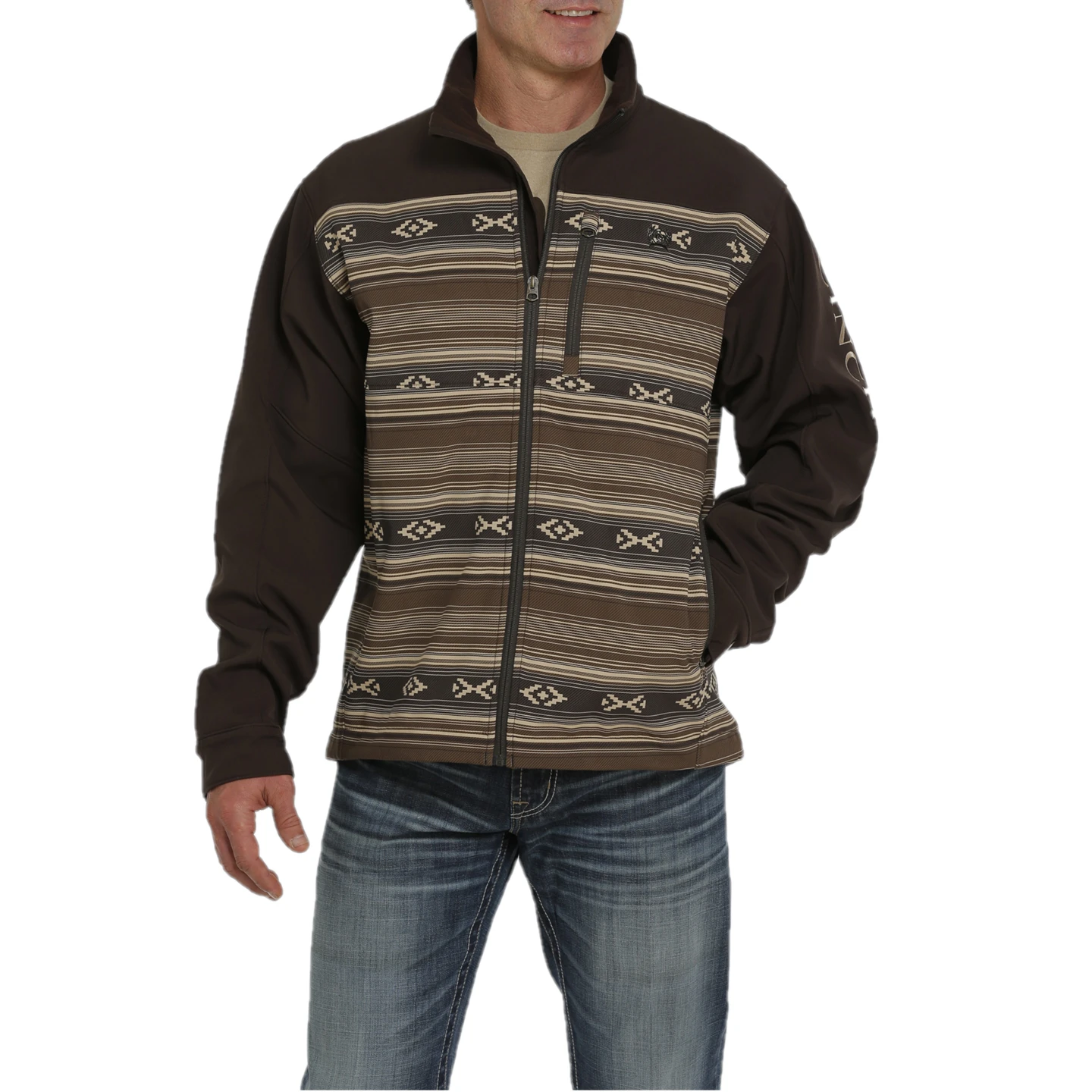 Cinch® Men's Aztec Printed Brown Bonded Softshell Jacket MWJ1583002 3 Cinch® Men's Aztec Printed Brown Bonded Softshell Jacket MWJ1583002