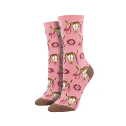 SockSmith Ladies Steer Clear Pink Crew Socks WNC1523-PNK