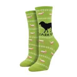 SockSmith Ladies Farm Girl Green Crew Socks WNC2974-GEE