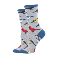 SockSmith Ladies Bird Is The Word Blue Heather Crew Socks WNC2377-BHT