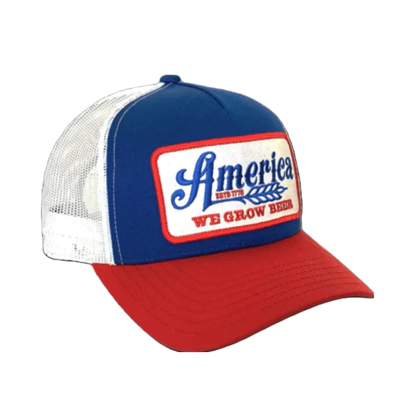 Rural Cloth We Grow Beer Graphic Red, White, & Blue Trucker Cap WGB-H09 3 Rural Cloth We Grow Beer Graphic Red, White, & Blue Trucker Cap WGB-H09