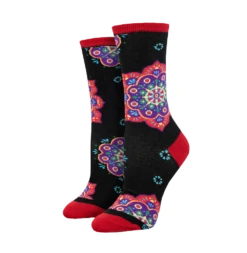 Sock Smith Ladies Mandala Black Crew Socks WNC2965-BLK