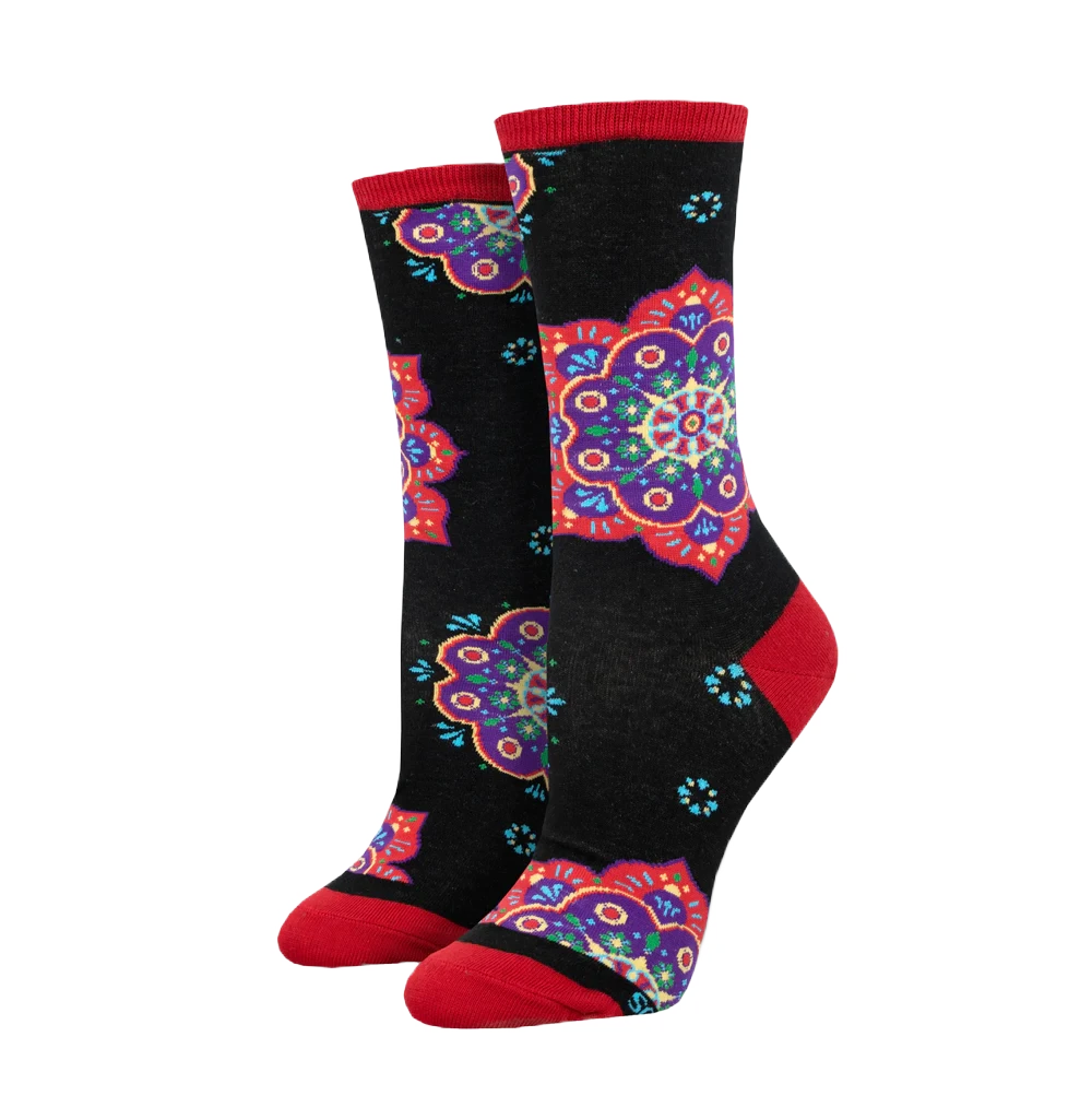 Sock Smith Ladies Mandala Black Crew Socks WNC2965-BLK 3 Sock Smith Ladies Mandala Black Crew Socks WNC2965-BLK