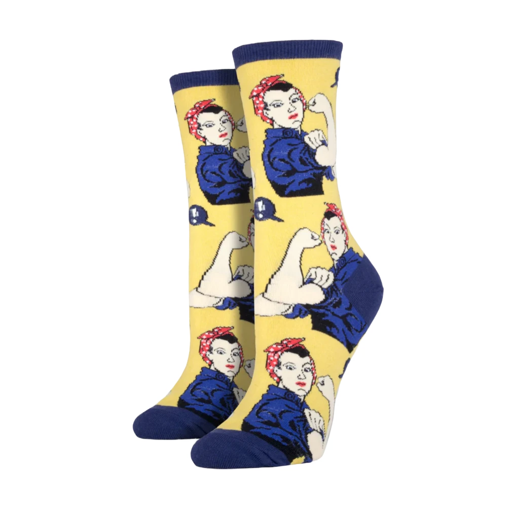 SockSmith Ladies Rosie The Riveter Yellow Crew Socks SSW1290 3 SockSmith Ladies Rosie The Riveter Yellow Crew Socks SSW1290