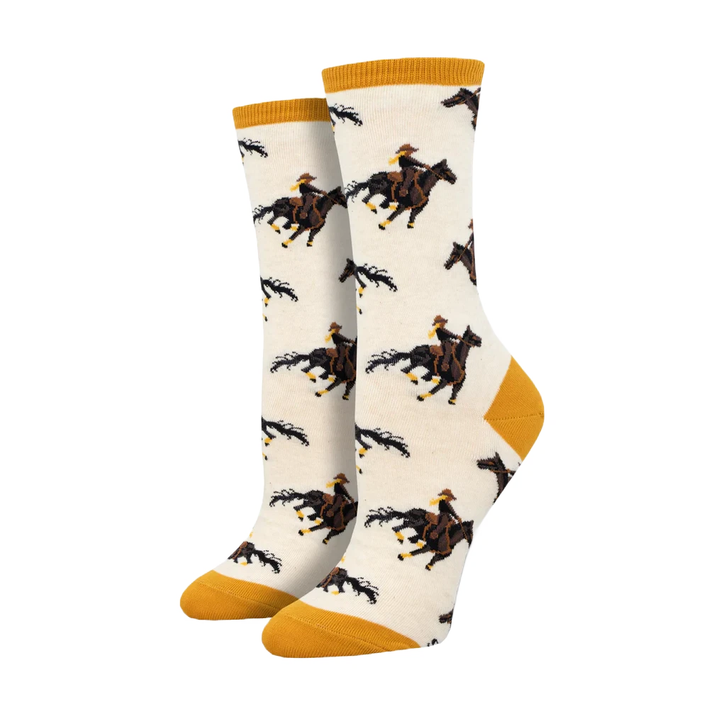 Sock Smith Ladies " Giddy Up" Ivory Crew Socks WNC2973-HIV 3 Sock Smith Ladies " Giddy Up" Ivory Crew Socks WNC2973-HIV
