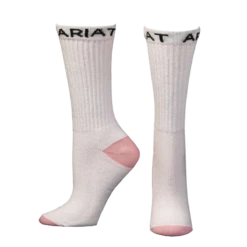 Ariat 16 Ariat Ladies 3 Pack White & Pink Crew Socks A2500605