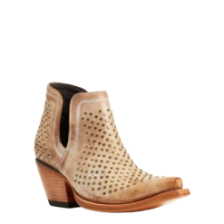AriatĀ® Ladies Dixon Studs Old West Tan Snip Toe Booties 10038382