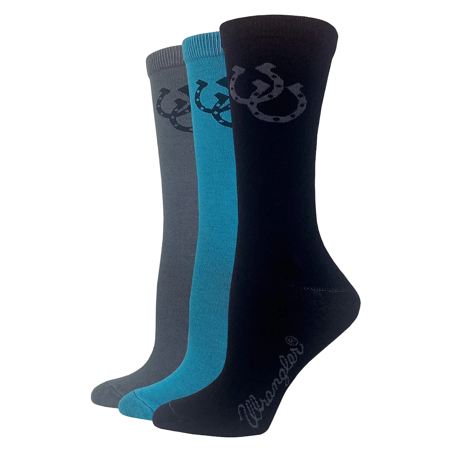 Wrangler® Ladies 3-Pair Rayon Horse Shoe Crew Socks 09427-7000-MED 3 Wrangler® Ladies 3-Pair Rayon Horse Shoe Crew Socks 09427-7000-MED