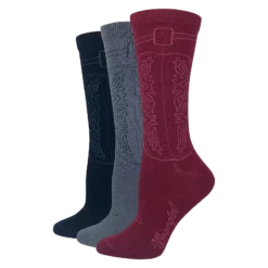 Wrangler® Ladies 3-Pair Black, Grey, & Burgundy Cowgirl Boot Socks 00230-7001-MED