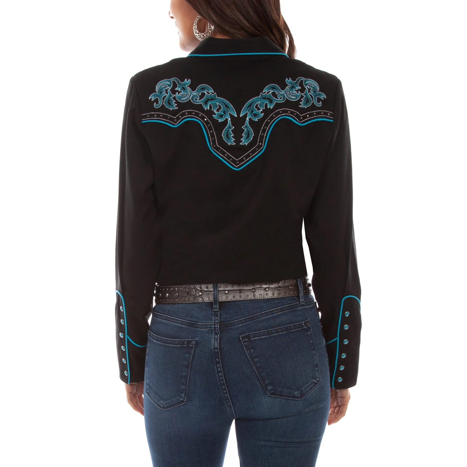 Scully® Ladies Turquoise Boot Stitch Button Down Shirt PL-889-BLK 4 Scully® Ladies Turquoise Boot Stitch Button Down Shirt PL-889-BLK - Image 2