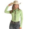 Panhandle® Ladies Solid Kelly Green Snap Button Down Snap PSWSOSR0LT-35 2 Panhandle® Ladies Solid Kelly Green Snap Button Down Snap PSWSOSR0LT-35 -Ariat PSWSOSR0LT 35a