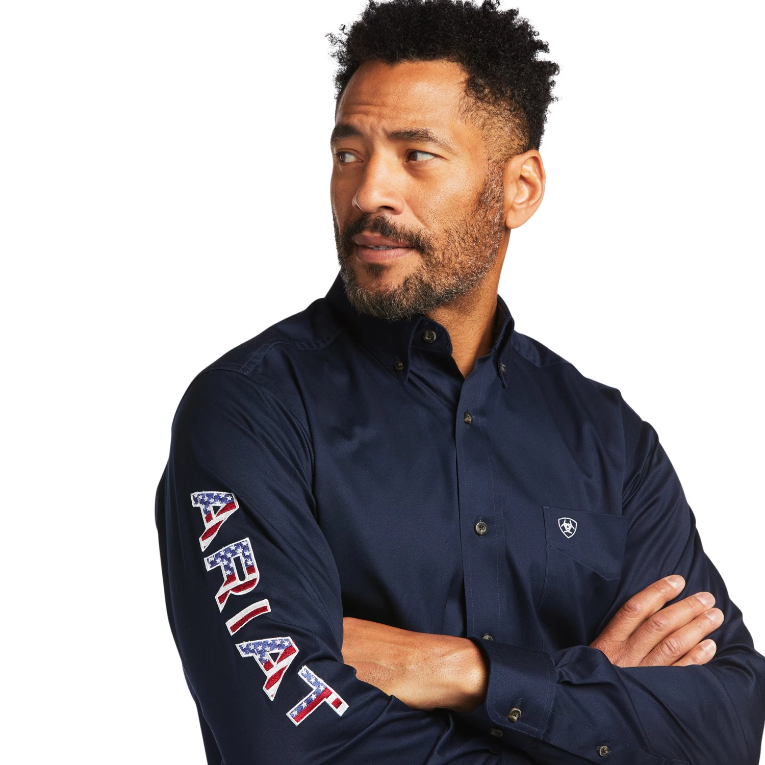 Ariat® Men's Team Logo Twill Fitted Navy & Stars Shirt 10039438 5 Ariat® Men's Team Logo Twill Fitted Navy & Stars Shirt 10039438 - Image 3