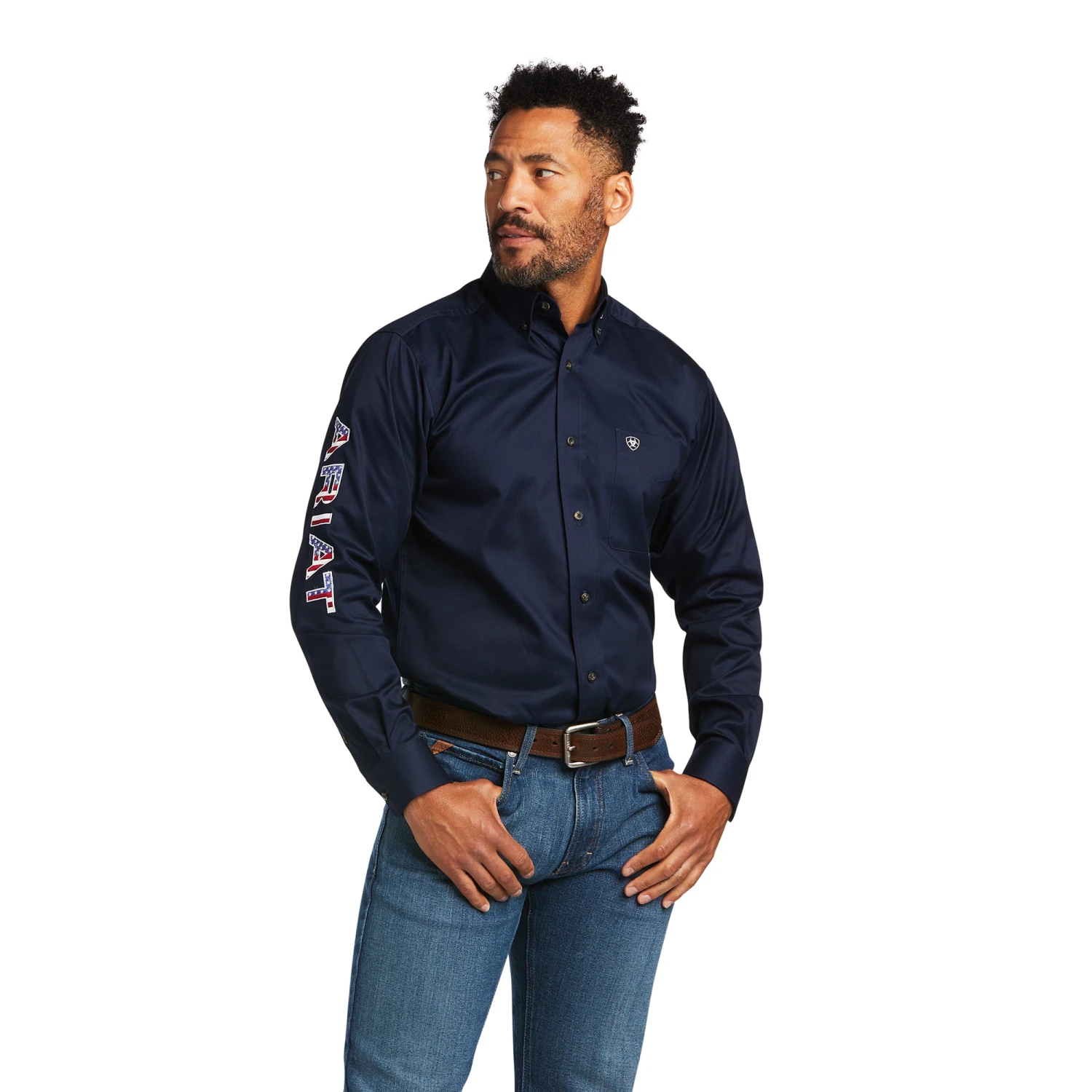 Ariat® Men's Team Logo Twill Fitted Navy & Stars Shirt 10039438 3 Ariat® Men's Team Logo Twill Fitted Navy & Stars Shirt 10039438