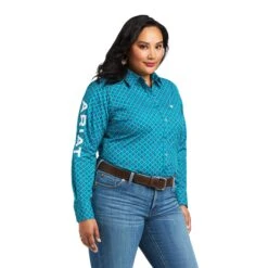 Ariat® Ladies Team Kirby Ariel Geo Print Button Down Shirt 10039455 8 Ariat® Ladies Team Kirby Ariel Geo Print Button Down Shirt 10039455 -Ariat S22 WMS WEST 10039455 front plus