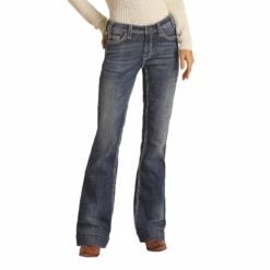 Rock & Roll Denim Ladies Mid Rise Dark Vintage Trouser Jeans W8M9516 -Ariat W8M9516