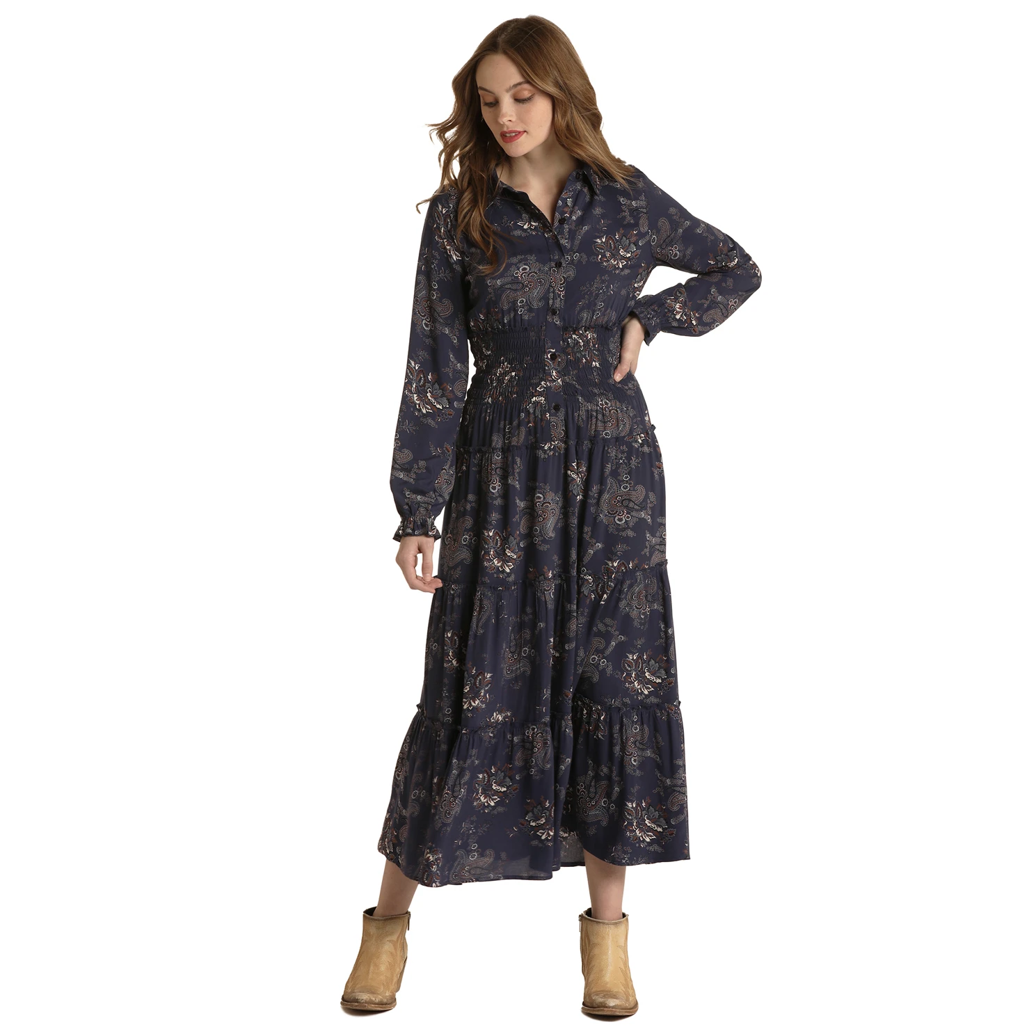 Panhandle® Ladies Paisley Print Navy Maxi Dress WLWRD2R01K-42 3 Panhandle® Ladies Paisley Print Navy Maxi Dress WLWRD2R01K-42