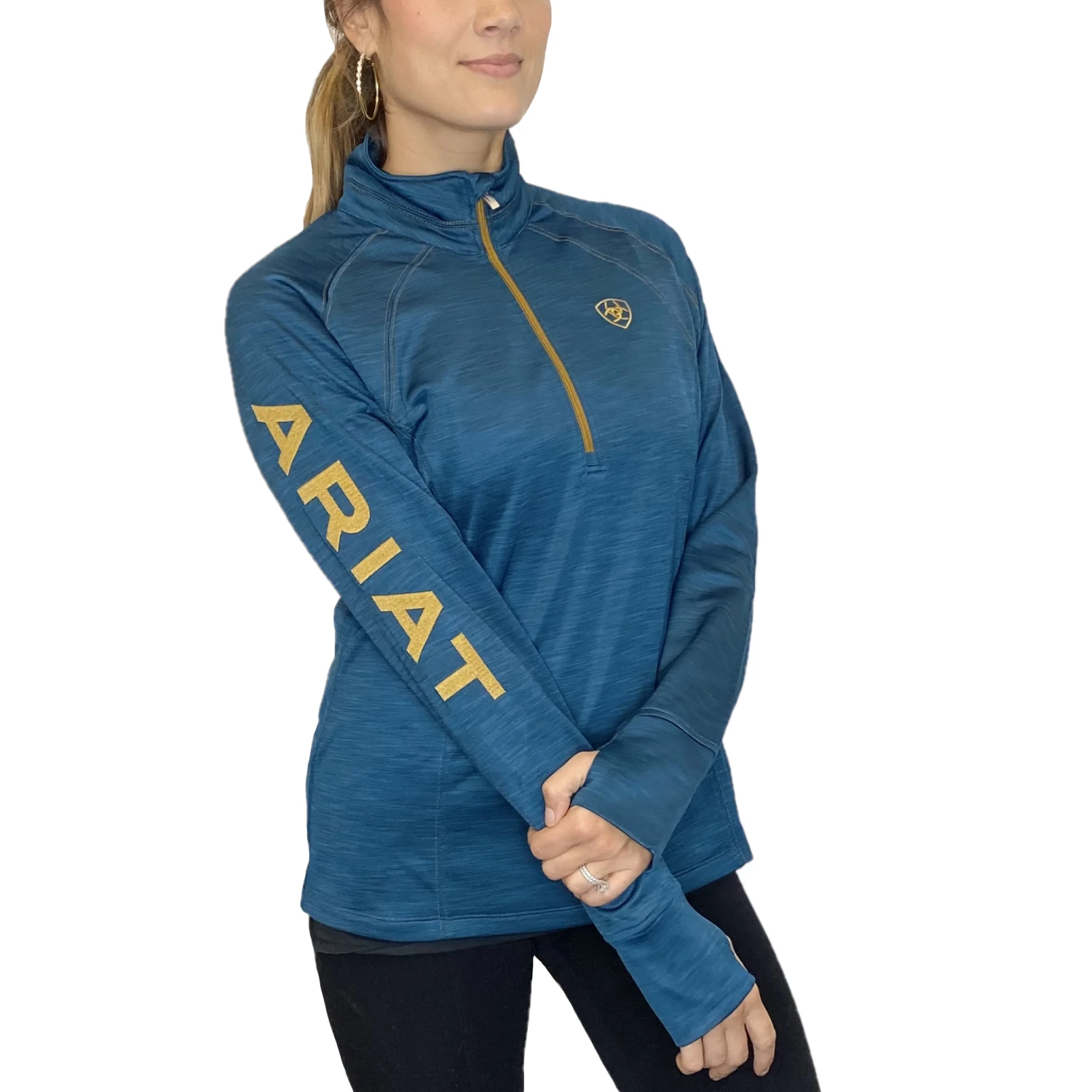 Ariat Ladies Tek Team Teal & Brown 1/2 Zip Sweatshirt 10039088 3 Ariat Ladies Tek Team Teal & Brown 1/2 Zip Sweatshirt 10039088