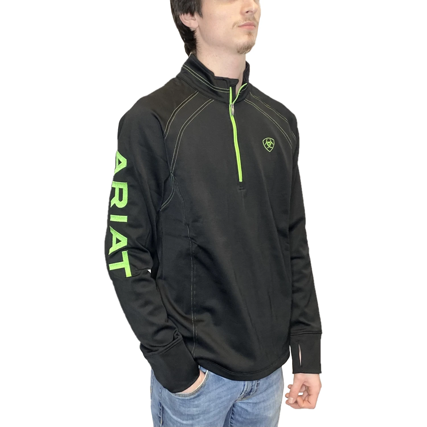 Ariat Men's Tek Team Black & Lime 1/2 Zip Sweatshirt 10039092 3 Ariat Men's Tek Team Black & Lime 1/2 Zip Sweatshirt 10039092